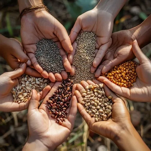 Expert hands carefully holding organic seeds